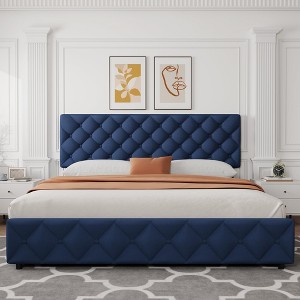 Bed Frame with 4 Storage Drawers and Adjustable Upholstered Headboard - 1 of 4
