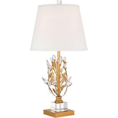 Vienna Full Spectrum Chalon 26 1/2" Tall Modern Glam Luxe Table Lamp Gold Clear Metal Crystal Single White Shade Living Room Bedroom Bedside