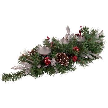 Northlight 32" Frosted Pine Cone and Berries Artificial Christmas Candle Holder Centerpiece