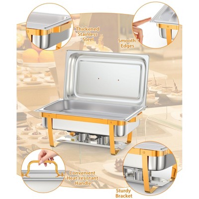 Chafing Dish Buffet Set, 8QT 2 Pack, Rectangle Chafing Dishes for Buffet w/Lid Holder, Stainless Steel