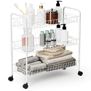 Home Zone Living Rolling Utility Cart with Handle, 3 Tier Versatile Storage Organizer with Wheels - 1 of 4