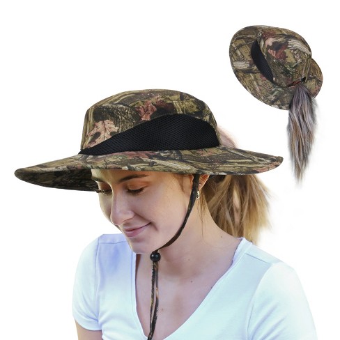 Tirrinia Womens Sun Hat Extra Wide Brim Ponytail Boonie Fishing Safari  Hiking Cap, Brown Woodland Camo