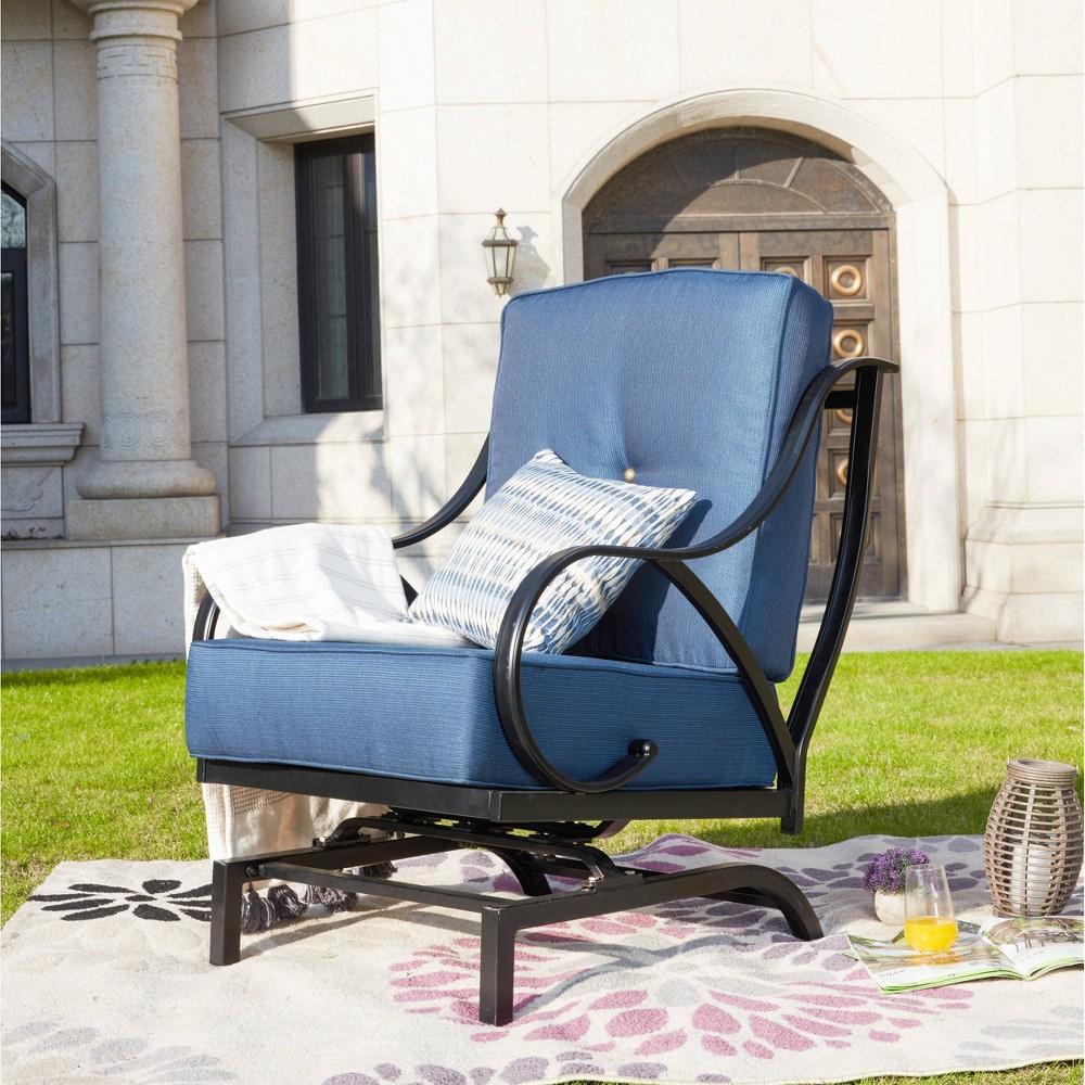 Steel Spring Patio Accent Chair Blue Lokatse