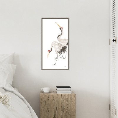 Gray and White Crane Watercolor Canvas Wall Art with Black Frame