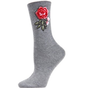 Memoi Women's Embroidered Rose Path Vintage Style Crew Socks Gray Heather 9-11 - 1 of 4