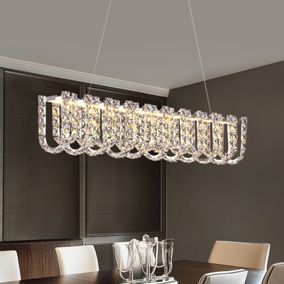Ludomide 39'' Modern Crystal LED Chandelier, Silver Rectangular Linear Pendant Light, Adjustable Hanging Chandelier Light Fixture