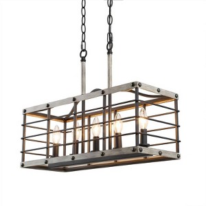 LNC Castle 5-Light 22" Farmhouse/Rustic Medium Rectangle Chandelier,Black and Light Gray Wood Tone - 1 of 4