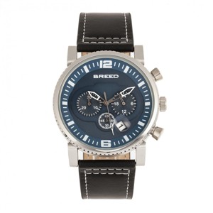 Breed Ryker Chronograph Leather-Band Watch w/Date - Black/Blue - 1 of 3