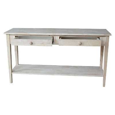 Spencer Extended Length Unfinished Light Brown Solid Wood Console Table with Storage