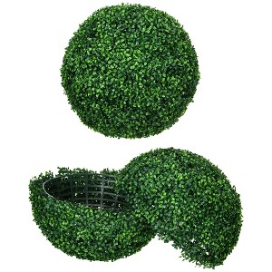 Aghana Digitals 23.5" UV-Protected Artificial Boxwood Double Ball Topiary Trees, 2-Pack Fake Plants - 1 of 4