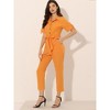 INSPIRE CHIC Women's Short Sleeve Collared Solid Color Button Down Tie Waist Cargo Jumpsuit - 2 of 4