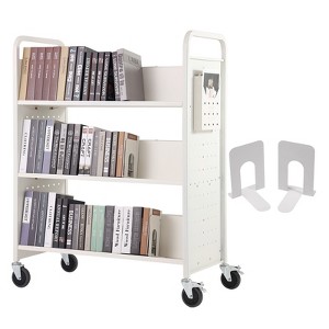 VEVOR Book Cart, 330 lbs Library Cart, 39.4" x 20.1" x 49.2" Rolling Book Cart, Double Sided W-Shaped Sloped Shelves with 4-Inch Lockable Wheels - 1 of 4