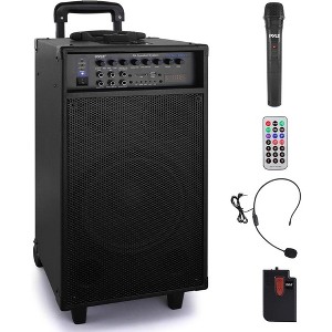 Pyle 10" Wireless & Portable PA Speaker System with Rechargeable Battery & Microphones - 800W, Black - 1 of 4