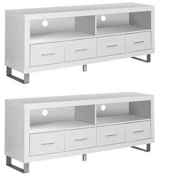 Monarch Contemporary Entertainment Center TV Stand w/ Storage, White (2 Pack)