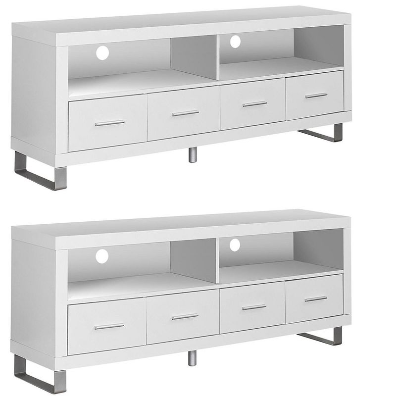 Monarch Contemporary Entertainment Center TV Stand w/ Storage, White (2 Pack), 1 of 7