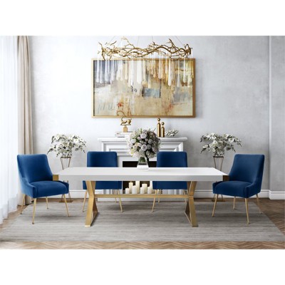 Navy Velvet Upholstered Side Chair with Gold Tapered Legs