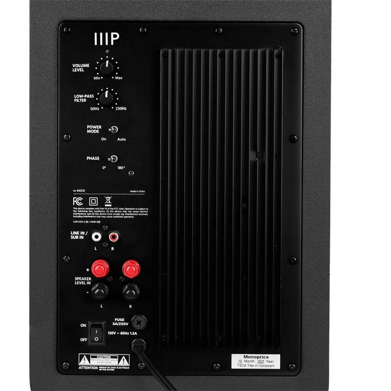 Monoprice CSW-10: 10" 200-Watt Compact Subwoofer, High-Level Speaker Inputs, Crossover Setting, RCA Inputs, 5 of 7
