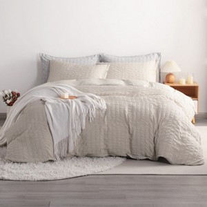 2/3 Pieces Seersucker Microfiber Duvet Cover Set, Breathable Textured Stripe Comforter Cover with Zipper Closure - NTBAY - 1 of 4