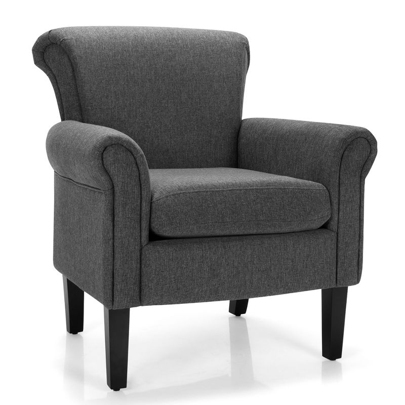 Costway Modern Upholstered Fabric Accent Chair w/ Rubber Wood Legs Dark Gray\Light Grayy, 1 of 9