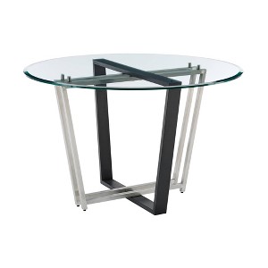 Armen Living Devi Round Glass Brushed Stainless Steel and Iron Base Dining Table - 1 of 4