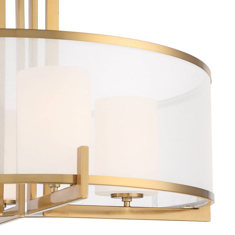Possini Euro Design Antique Brass Pendant Chandelier 24" Wide Modern Drum Shade 4-Light Fixture for Dining Room House Living Room, 3 of 10