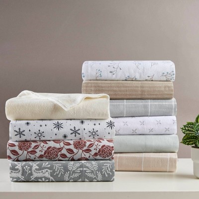 Queen Sage Winter Fauna Cotton Flannel Sheet Set
