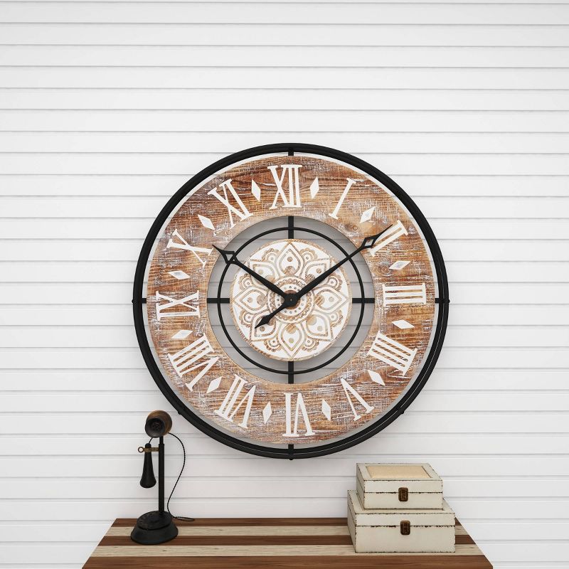 34&#34;x34&#34; Metal Wall Clock with Wood Accents Brown - Olivia &#38; May, 4 of 19