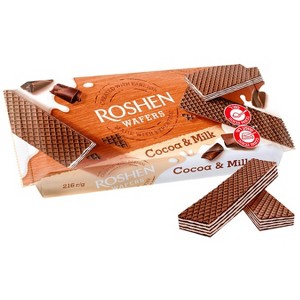 Roshen Wafers Cocoa & Milk - Cocoa Layered With Milk Filling Crunchy & Creamy Biscuits - 1 of 1