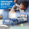 Infans Twin Size Kids Bed Frame Car Shaped Metal Platform Bed w/ Upholstered Headboard - image 4 of 4