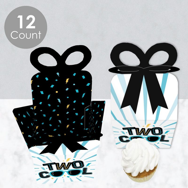 Big Dot of Happiness Two Cool - Boy - Square Favor Gift Boxes - Blue 2nd Birthday Party Bow Boxes - Set of 12, 3 of 9