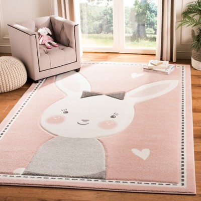 Pink and Ivory Bunny Design Kids Area Rug 4' x 6'