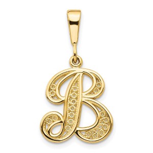 Black Bow Jewelry 14k Yellow Gold, Maci Collection, LG Filigree Script Initial B Pendant - 1 of 4