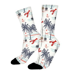 Summer Beach Palm Trees And Lobsters Women Printed Crew Socks Funny Funky Socks Soft Polyester Novelty Gifts for Artists Men - 1 of 1