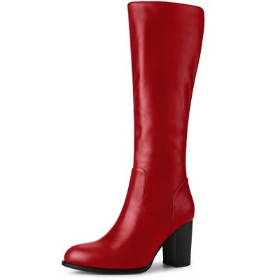 Allegra K Women's Size Zipper Round Toe Stacked Block Heels Knee High Boots