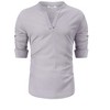Men's Cotton Linen Shirt Henley V Neck Long Sleeve Casual Beach T Shirts - 2 of 4