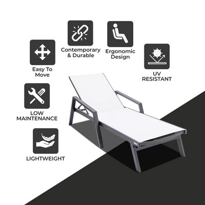 Marlin Black Aluminum Patio Chaise Lounge Chair with White Sling