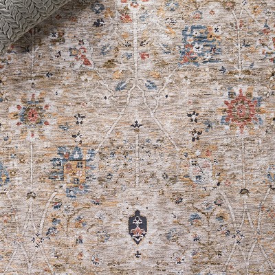 Beige and Rust Hand-Knotted Synthetic Square Rug