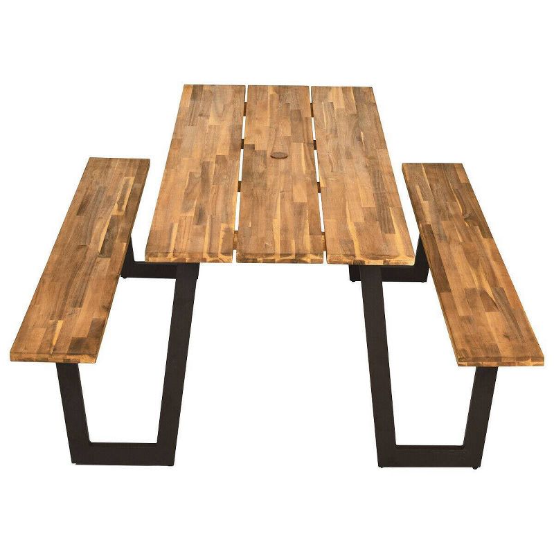 Outdoor Acacia Rectangular Picnic Table with Benches - WELLFOR, 3 of 7