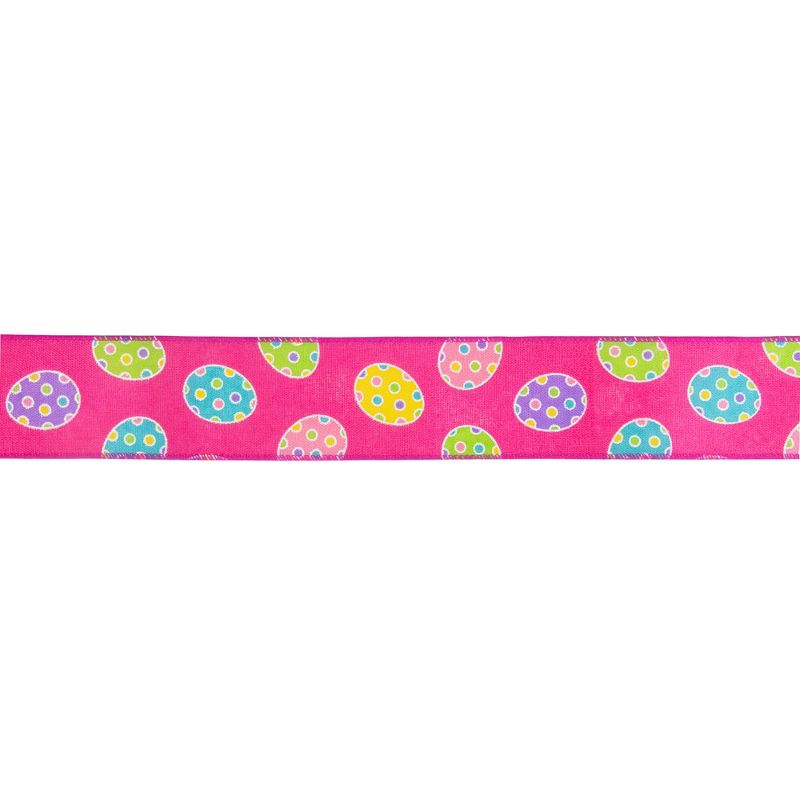 Northlight Pink with Easter Egg Design Wired Spring Craft Ribbon 2.5" x 10 Yards, 1 of 4