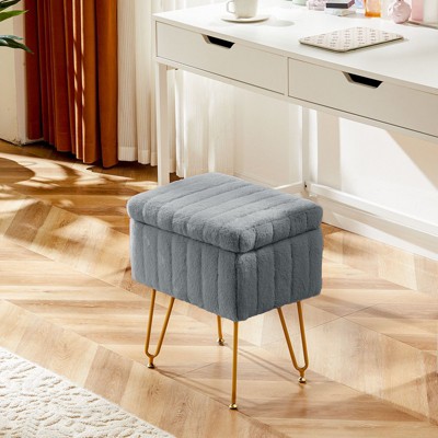 CAVINAS Storage Bench Storage Ottoman Stool Chair with Faux Fur Makeup Footstools for Bedroom and Entryway