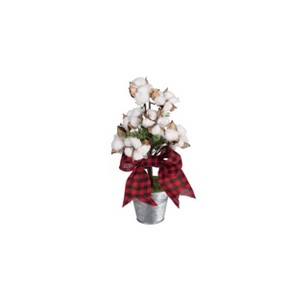 Transpac Cotton 12 in. Multicolor Christmas Galvanized Buckets with Cotton Tree - 1 of 2