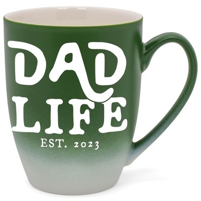 Elanze Designs Dad Life Est 2023 Two Toned Ombre Matte Green and White 12 ounce Ceramic Stoneware Coffee Cup Mug