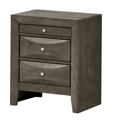 Gray Wood Veneer 3-Drawer Nightstand