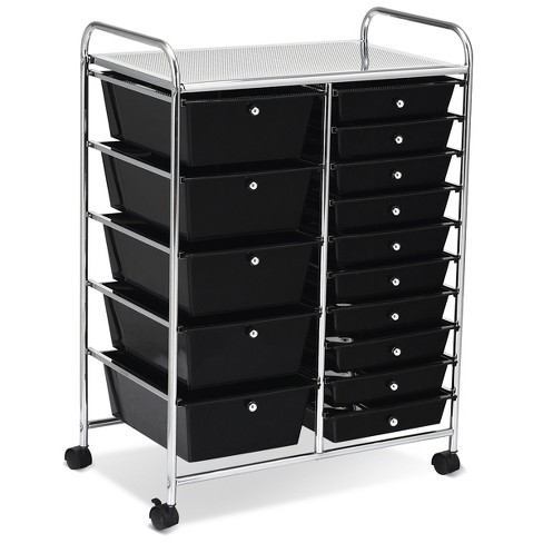 Costway 3-Tier Utility Cart Metal Mental Storage Service Trolley 330lbs Capacity Black