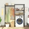Karl Home Black Iron Open Wardrobe with Double Rows Rails & Mesh Baskets 57.1x13.8x76.8 Inches - 3 of 4
