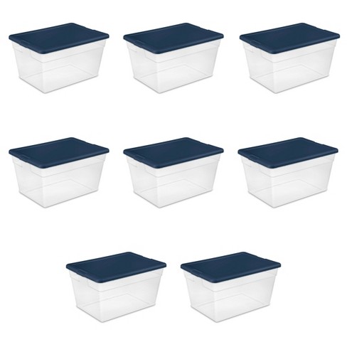 Sterilite Stackable 56 Quart Clear Home Storage Box With Handles And Marine  Blue Lid For Efficient, Space Saving Storage And Organization (8 Pack) :  Target