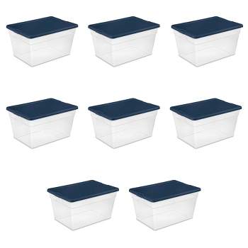 Sterilite Stackable Clear Home Storage Box with Handles and Marine Blue Lid for Efficient, Space Saving Storage and Organization