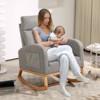 Rocking Chair Nursery, Upholstered Glider Chair with Side Pocket, High Back Comfy Accent Chair with Rubber Wood Legs for Bedroom Living Room - 2 of 4