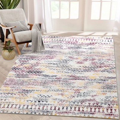 Geometric Rug for Living Room Washable Area Rugs, Non-Slip Bathroom Stain Resistant Floor Carpet