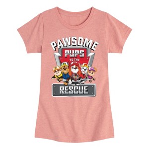 Girls' - Paw Patrol - Pawsome Pups To The Rescue Rubble Chase Al Marshall Skye Fitted Short Sleeve Graphic T-Shirt - 1 of 4